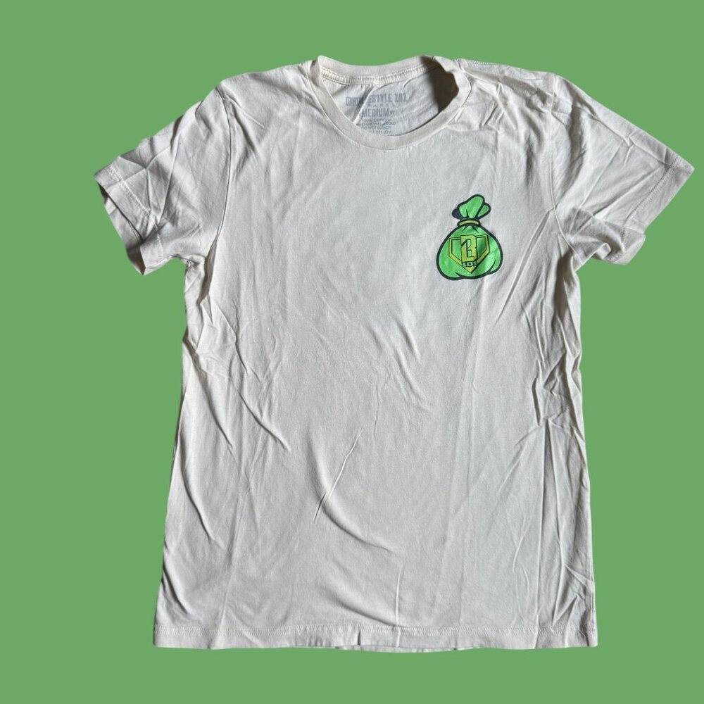 Baseball Lifestyle 101 Off White Bag Chasing Tshirt Mens Medium EUC